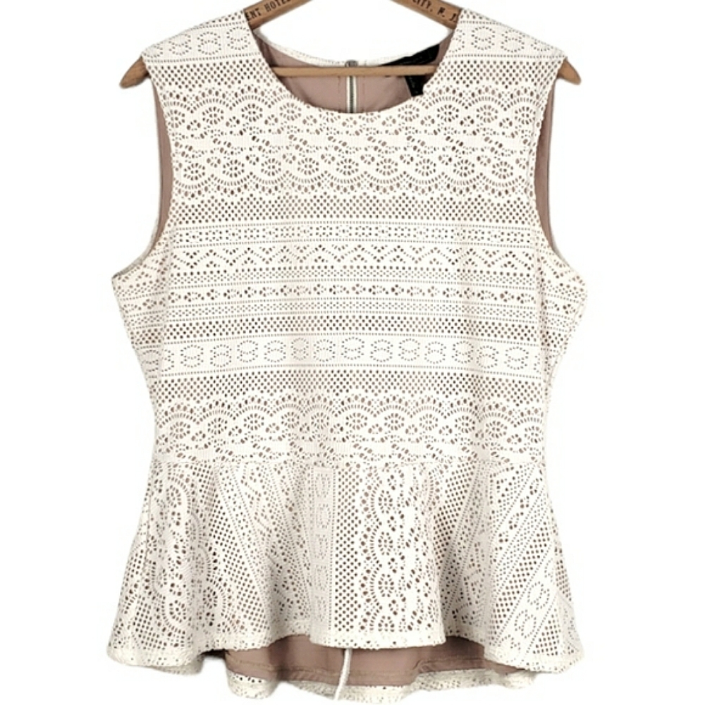 BCBGMaxAzria Lace Peplum Sleeveless Top
